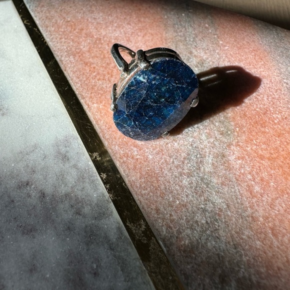 Raw sapphire ring amazing!~ real silver ring heavy excellent quality size 8 - Picture 7 of 16